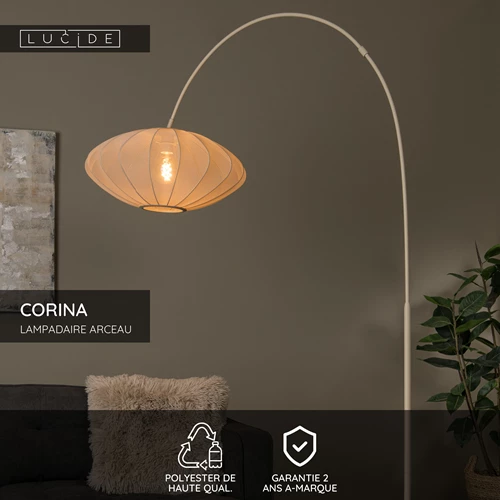 Lucide CORINA - Lampadaire arceau - 1xE27 - Crème - USP